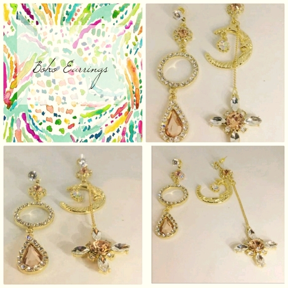 Elegant Boho Moon Gold Plating 925 Post Earrings - Picture 2 of 2